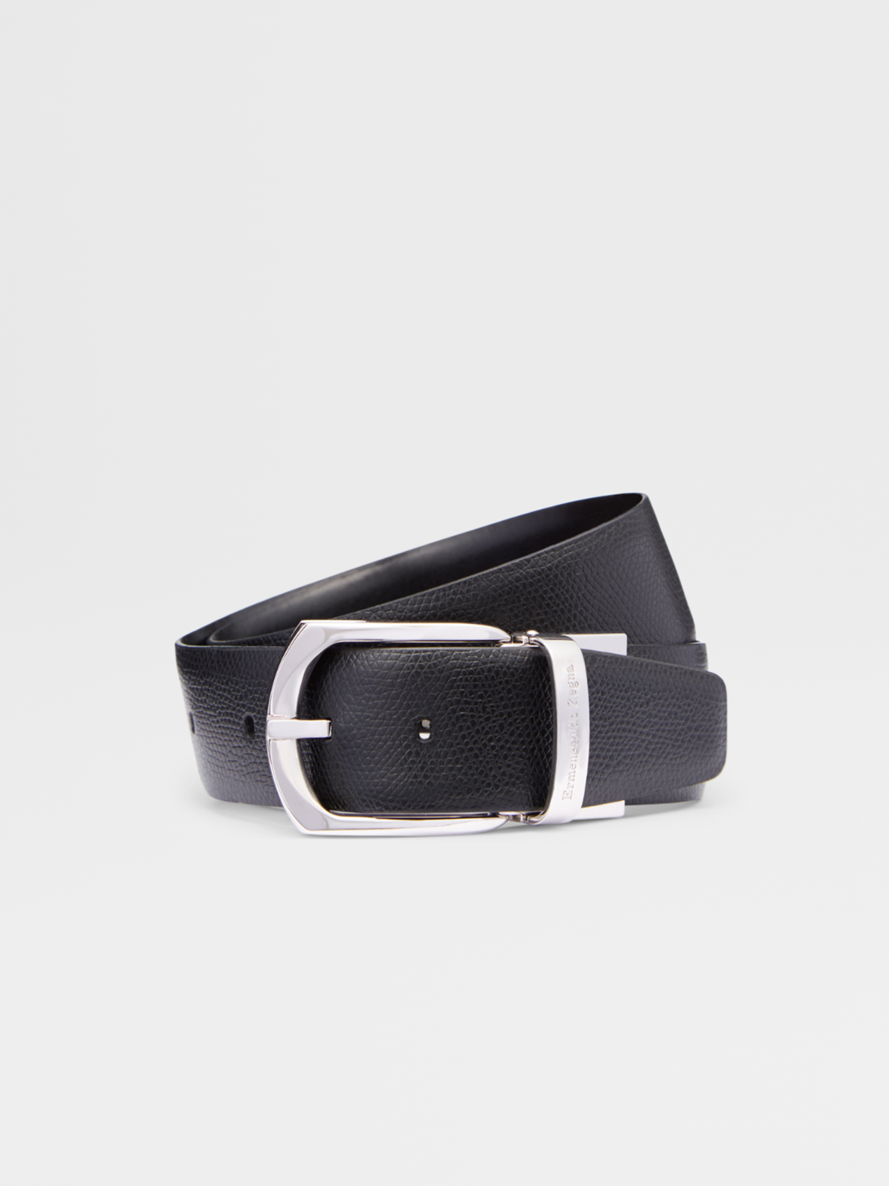 Black Embossed Leather and Black Smooth Leather Reversible Belt